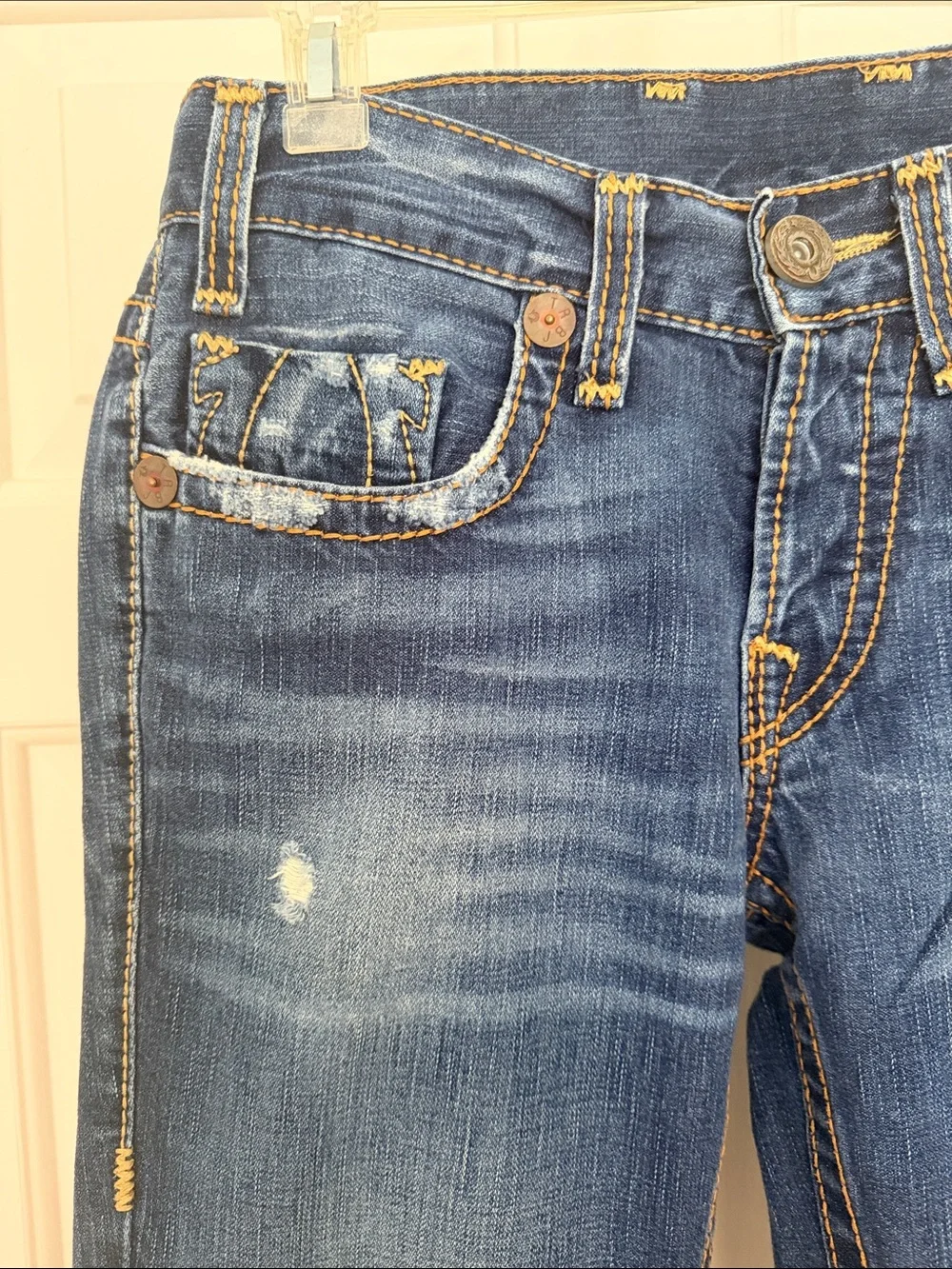 True Religion Men's Straight Jeans in Dark Blue Denim